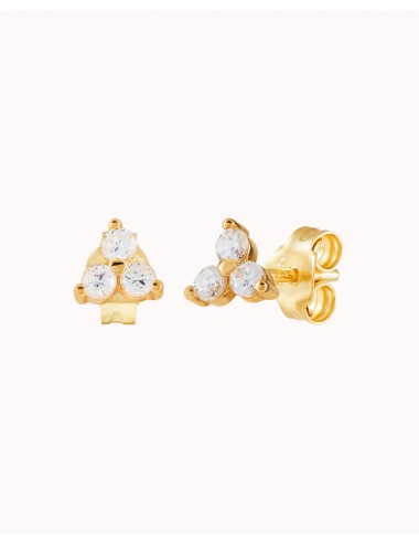 3 CZ Flower Stud Earrings -...