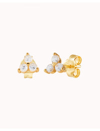 3 CZ Flower Shaped Stud Earrings - Available in 4 and 6 mm