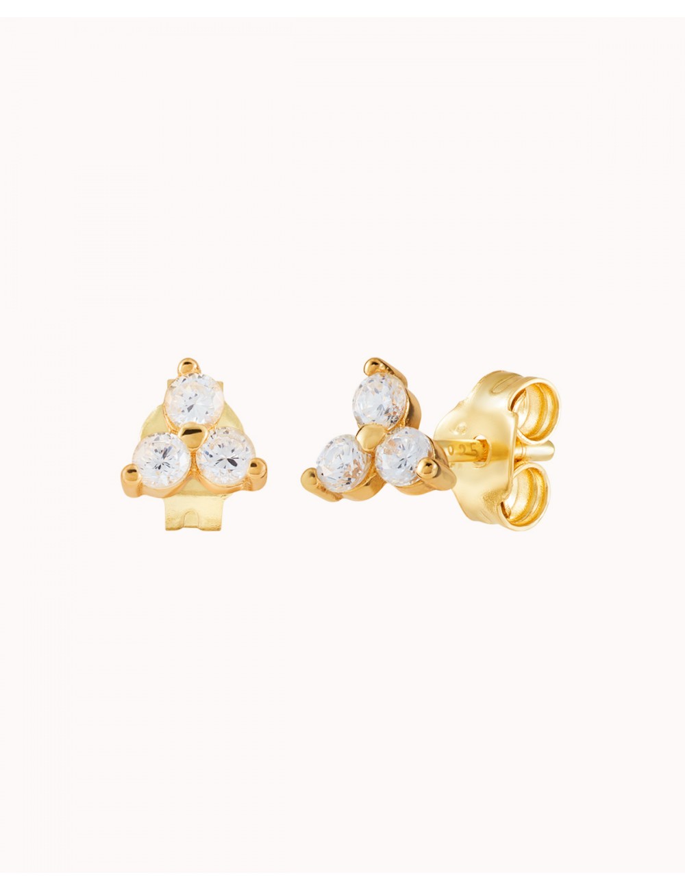 3 CZ Flower Shaped Stud Earrings - Available in 4 and 6 mm