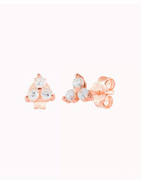 3 CZ Flower Shaped Stud Earrings - Available in 4 and 6 mm
