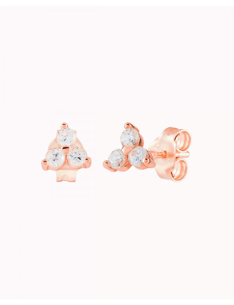 3 CZ Flower Shaped Stud Earrings - Available in 4 and 6 mm