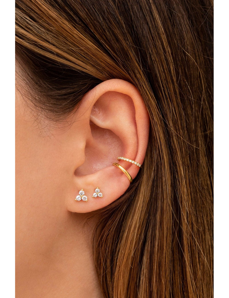 3 CZ Flower Shaped Stud Earrings - Available in 4 and 6 mm