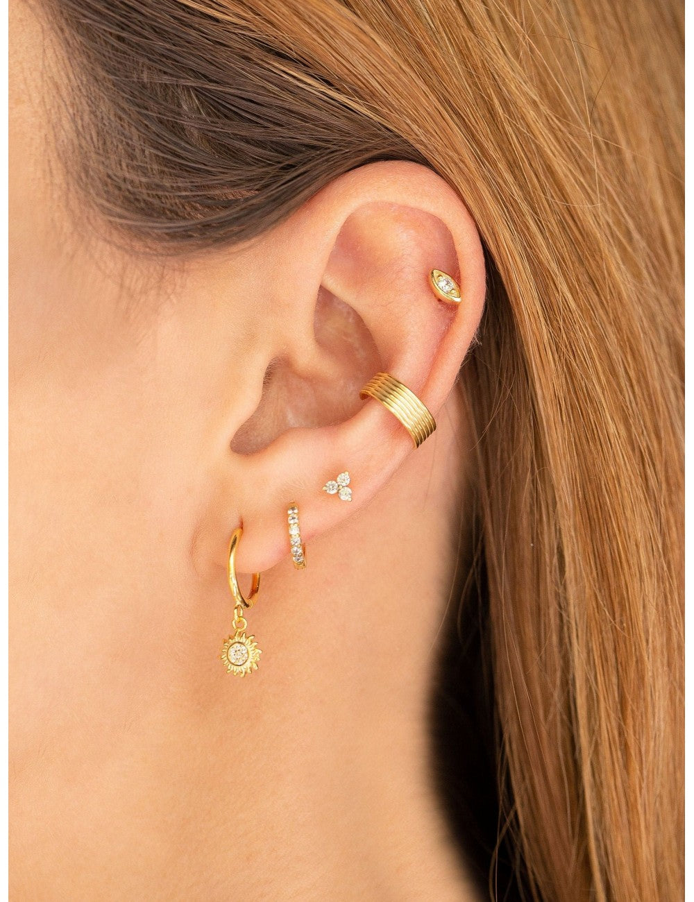 3 CZ Flower Shaped Stud Earrings - Available in 4 and 6 mm