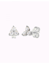 3 CZ Flower Shaped Stud Earrings - Available in 4 and 6 mm