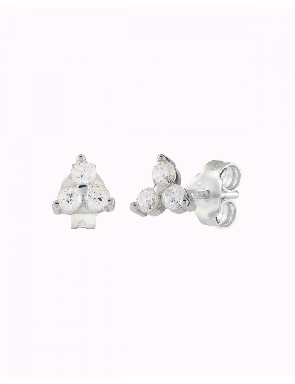 3 CZ Flower Shaped Stud Earrings - Available in 4 and 6 mm