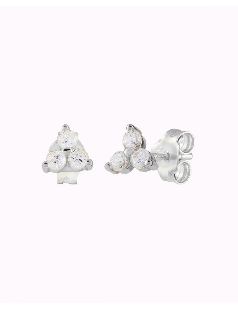 3 CZ Flower Shaped Stud Earrings - Available in 4 and 6 mm