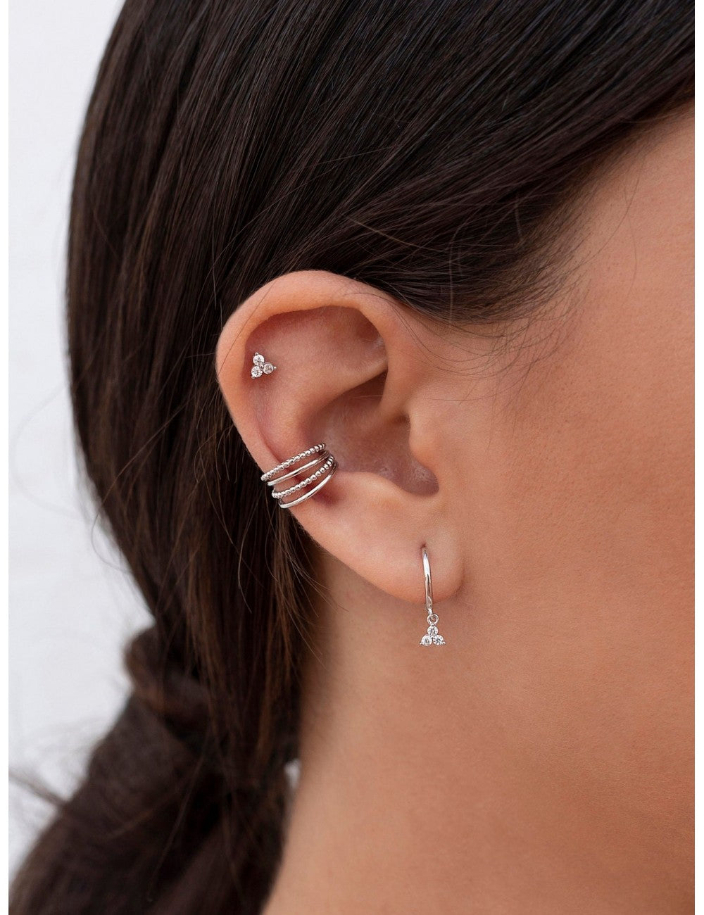 3 CZ Flower Shaped Stud Earrings - Available in 4 and 6 mm