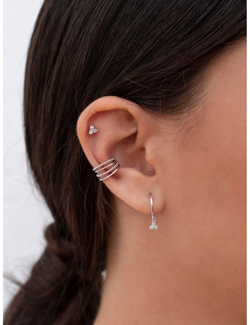 3 CZ Flower Shaped Stud Earrings - Available in 4 and 6 mm