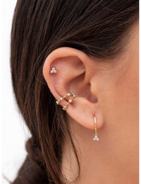 3 CZ Flower Shaped Stud Earrings - Available in 4 and 6 mm