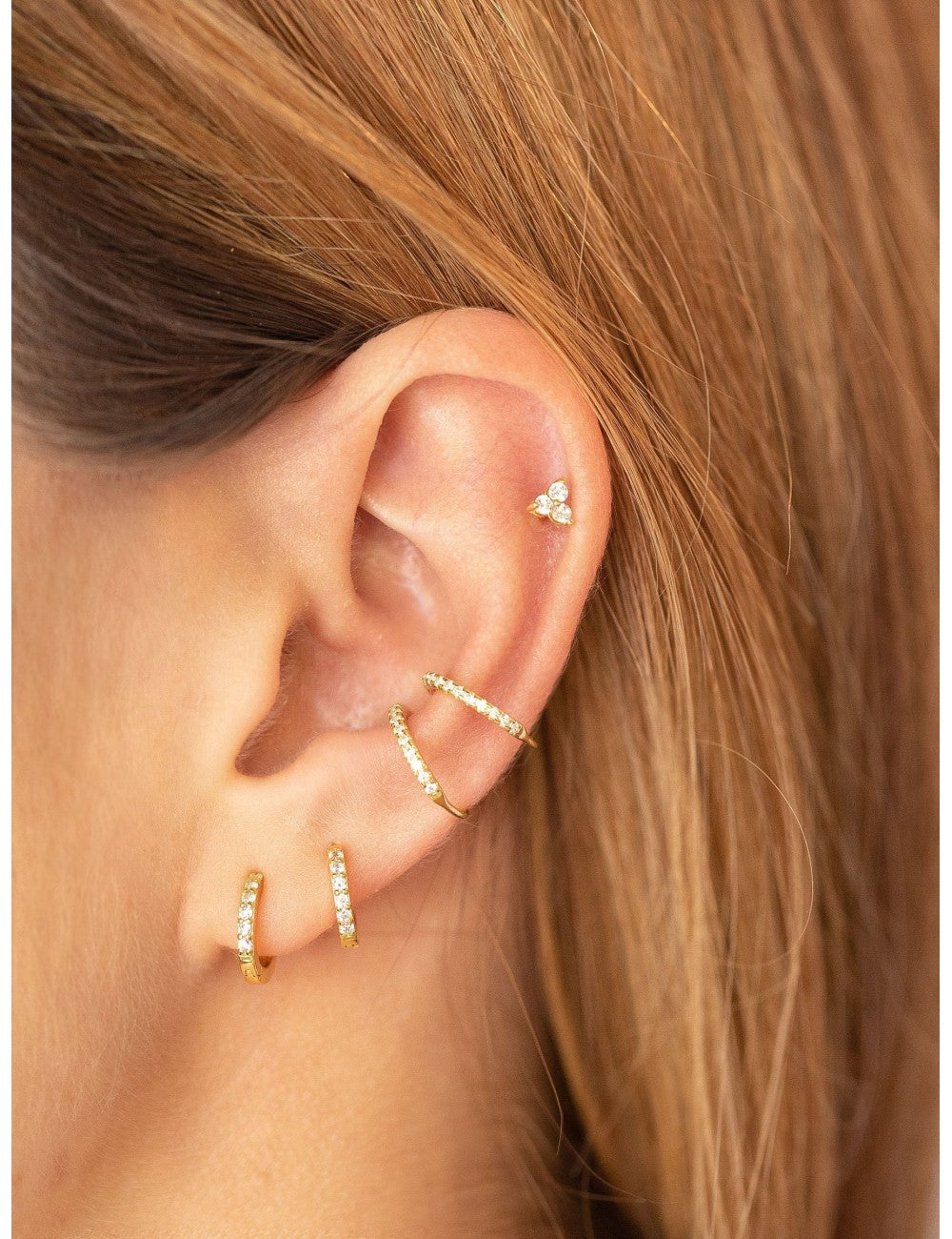 3 CZ Flower Shaped Stud Earrings - Available in 4 and 6 mm