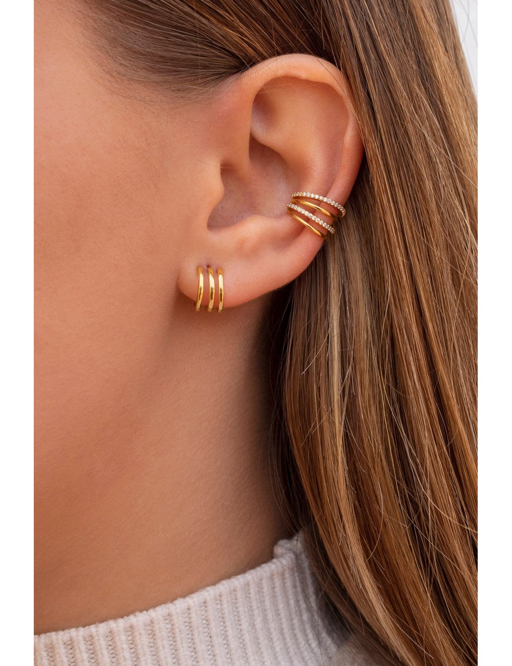 CZ 4 Bands Conch Ear Cuff Earrings - Available in Black & White