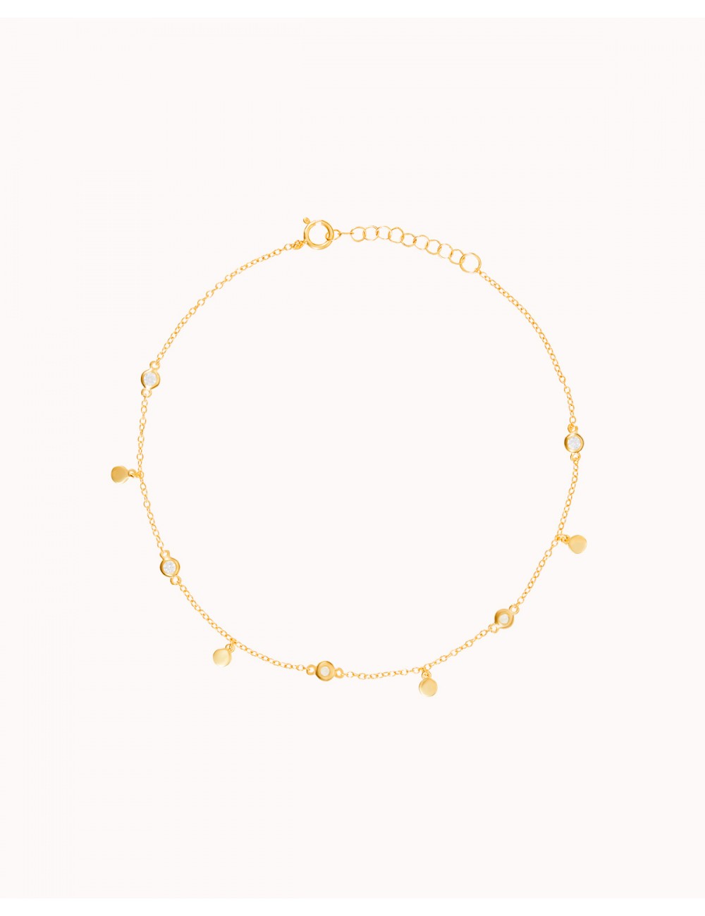 Pulsera tobillera con monedas y circonitas