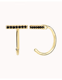 CZ Bar Open Huggie Hoop Earrings - Ear hugger - Available in White or Black CZ