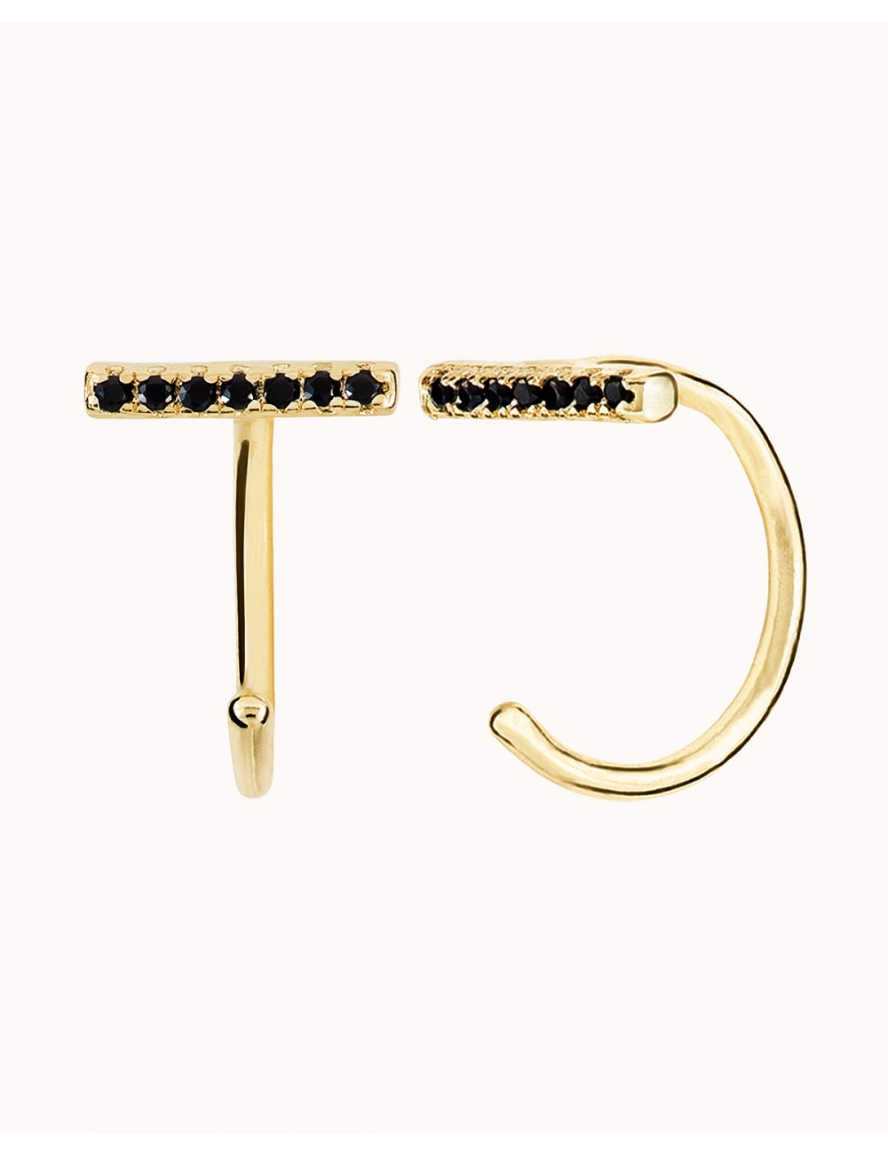 CZ Bar Open Huggie Hoop Earrings - Ear hugger - Available in White or Black CZ