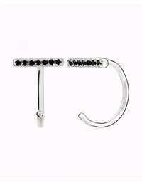 CZ Bar Open Huggie Hoop Earrings - Ear hugger - Available in White or Black CZ