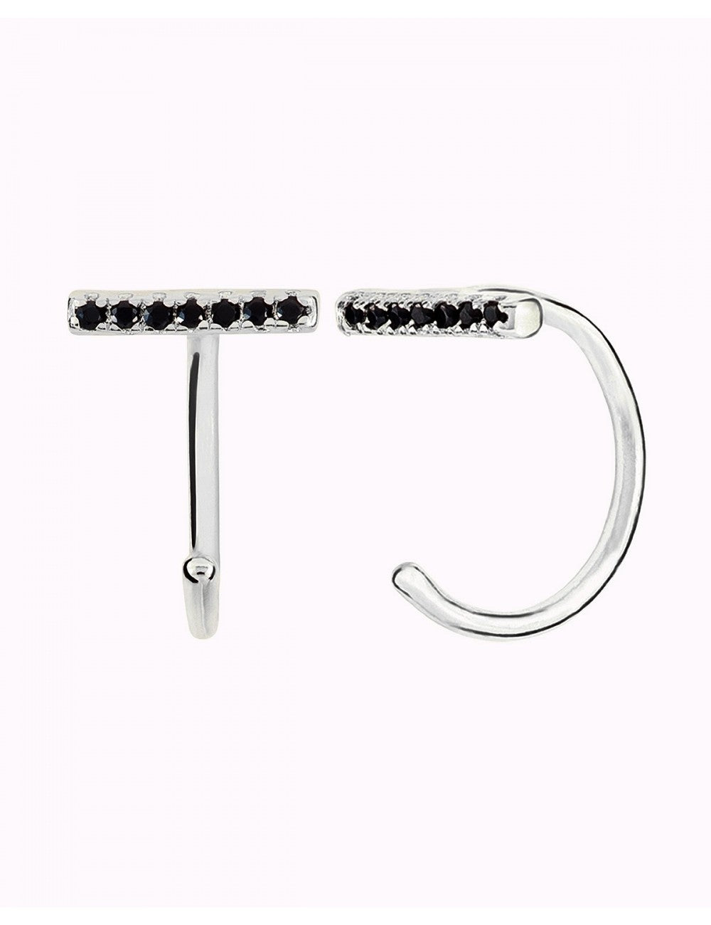 CZ Bar Open Huggie Hoop Earrings - Ear hugger - Available in White or Black CZ