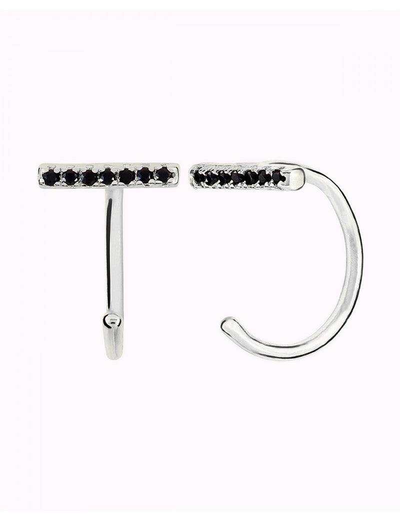 CZ Bar Open Huggie Hoop Earrings - Ear hugger - Available in White or Black CZ