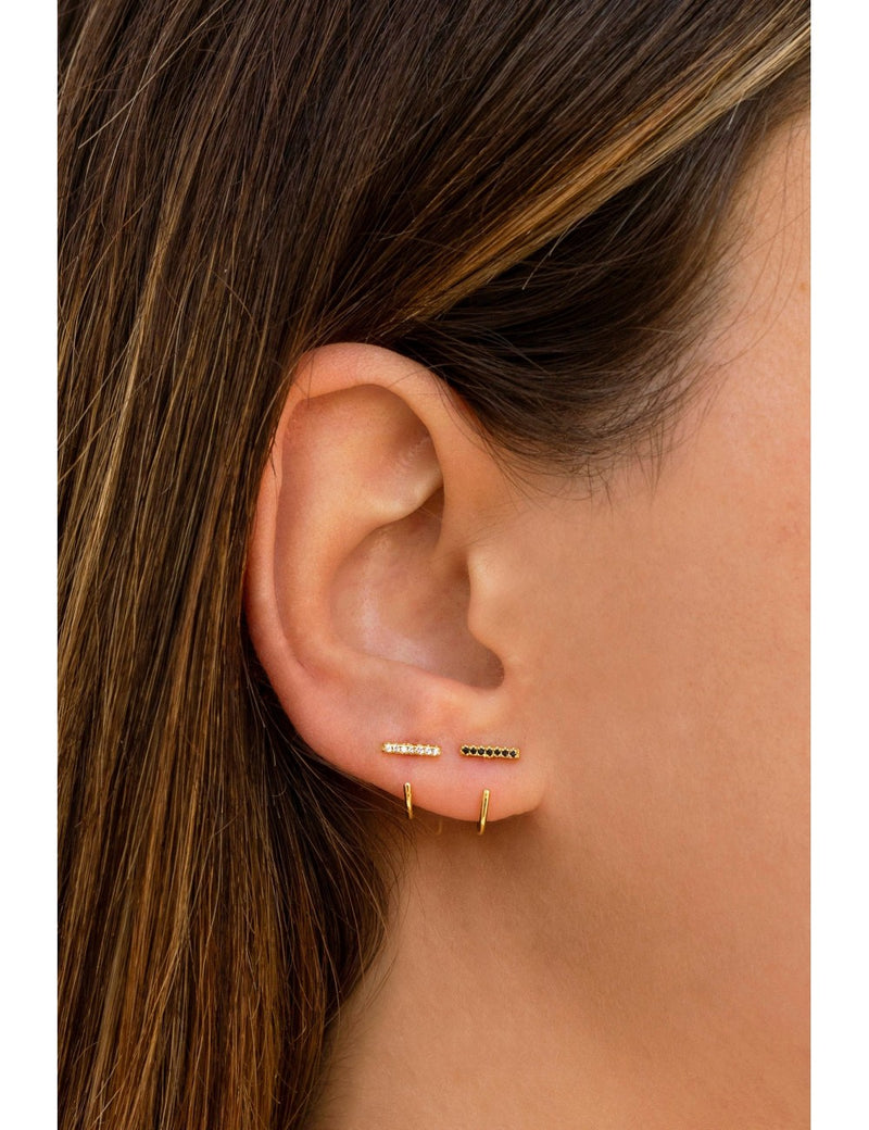 CZ Bar Open Huggie Hoop Earrings - Ear hugger - Available in White or Black CZ