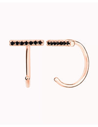 CZ Bar Open Huggie Hoop Earrings - Ear hugger - Available in White or Black CZ