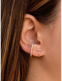 CZ Bar Open Huggie Hoop Earrings - Ear hugger - Available in White or Black CZ