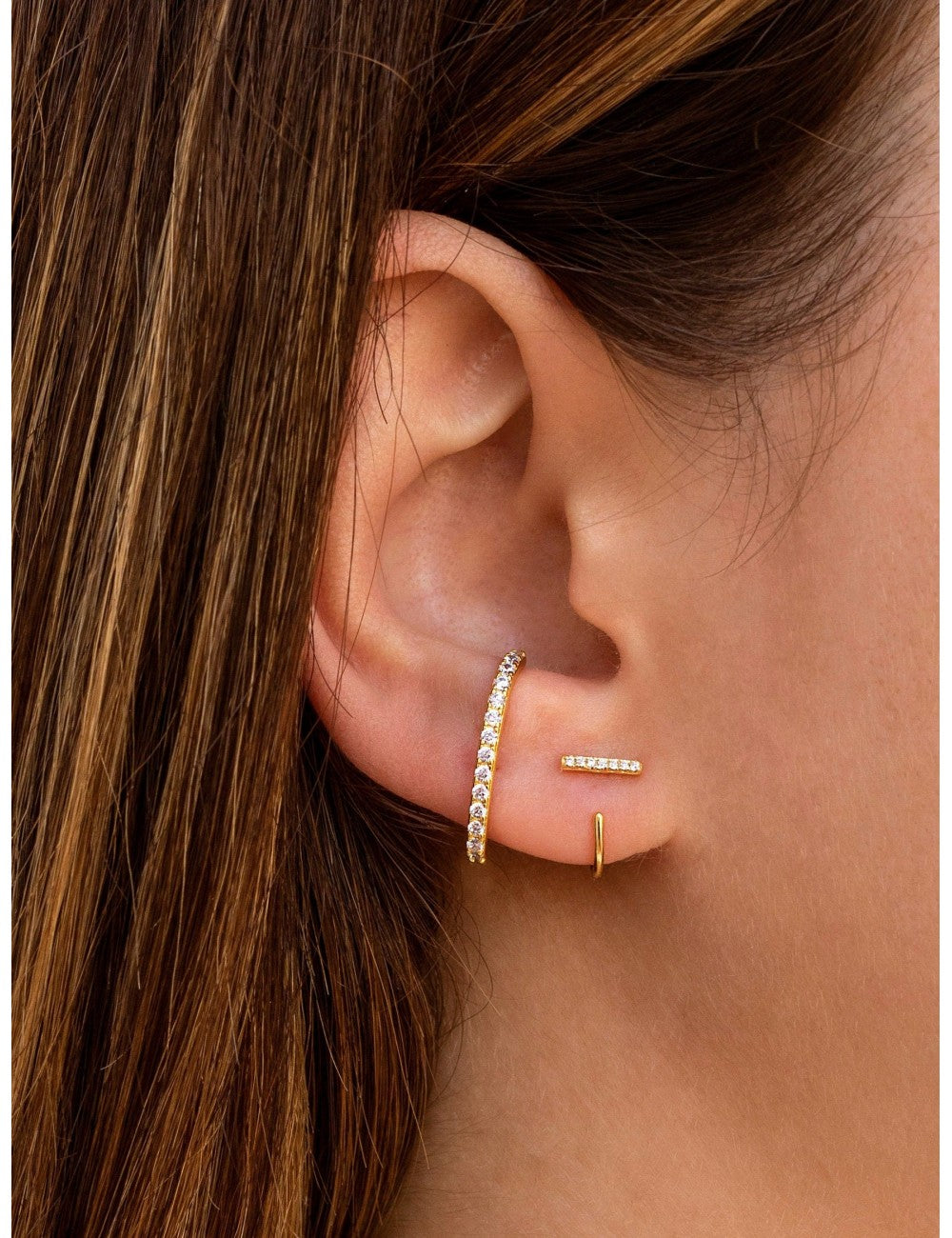 CZ Bar Open Huggie Hoop Earrings - Ear hugger - Available in White or Black CZ