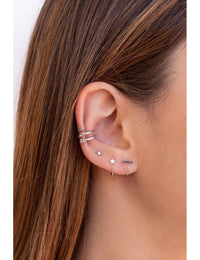 CZ Bar Open Huggie Hoop Earrings - Ear hugger - Available in White or Black CZ