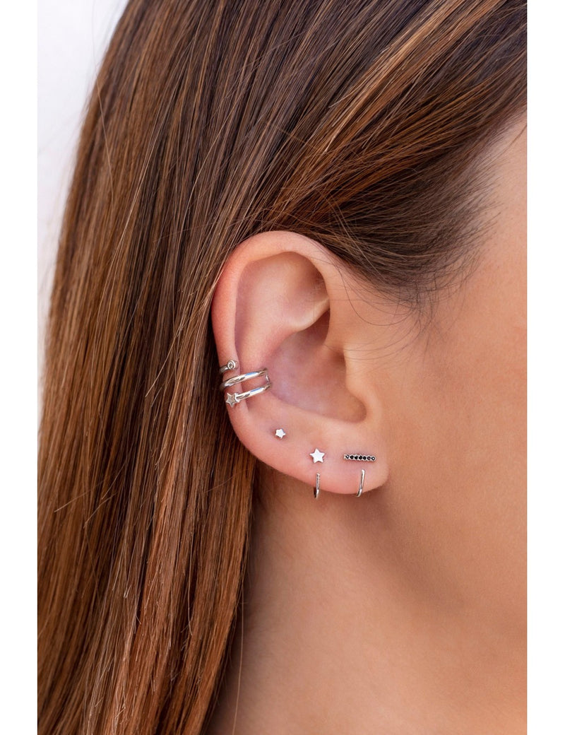 CZ Bar Open Huggie Hoop Earrings - Ear hugger - Available in White or Black CZ