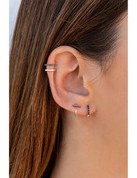 CZ Bar Open Huggie Hoop Earrings - Ear hugger - Available in White or Black CZ