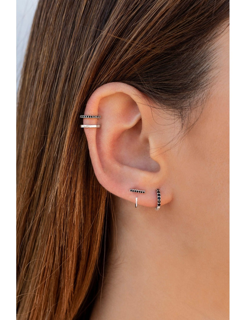 CZ Bar Open Huggie Hoop Earrings - Ear hugger - Available in White or Black CZ