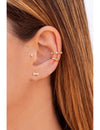3 CZ Bar Shaped Stud Earrings With Dangling Chain