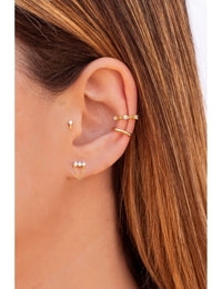 3 CZ Bar Shaped Stud Earrings With Dangling Chain