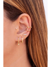 3 CZ Bar Shaped Stud Earrings With Dangling Chain