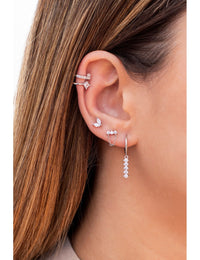 3 CZ Bar Shaped Stud Earrings With Dangling Chain