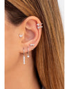 3 CZ Bar Shaped Stud Earrings With Dangling Chain