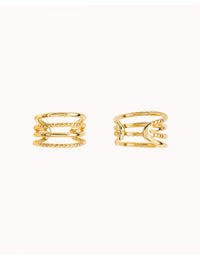 Pendientes conch ear cuff de 4 bandas de bolitas y plata lisa