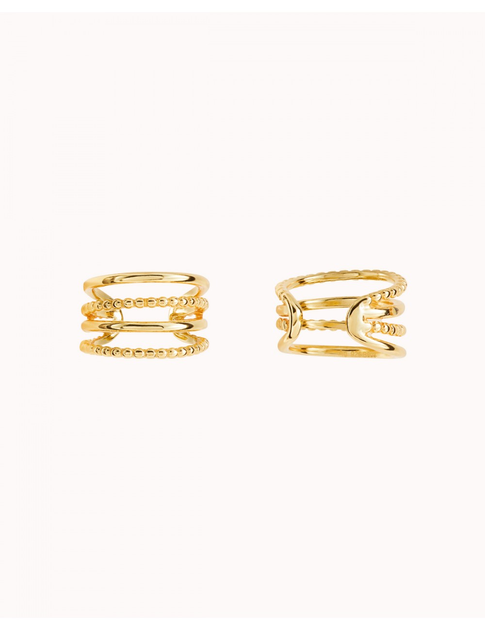 Pendientes conch ear cuff de 4 bandas de bolitas y plata lisa