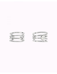 Pendientes conch ear cuff de 4 bandas de bolitas y plata lisa