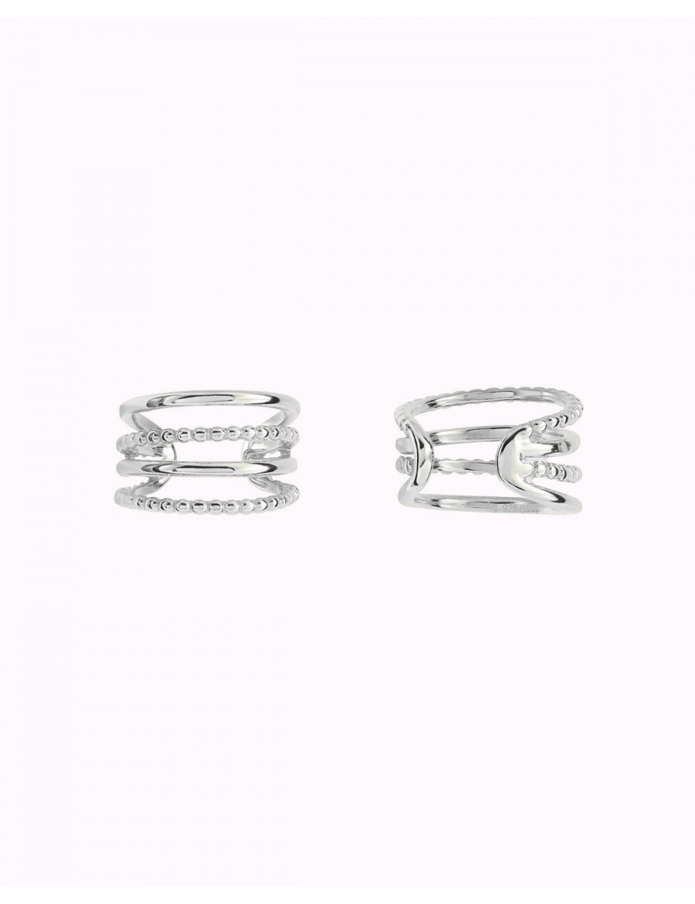 Pendientes conch ear cuff de 4 bandas de bolitas y plata lisa