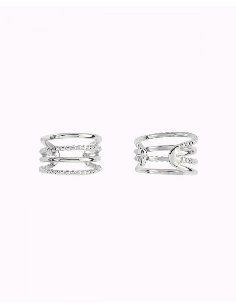 Pendientes conch ear cuff de 4 bandas de bolitas y plata lisa