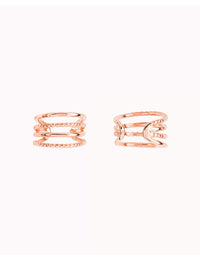 Pendientes conch ear cuff de 4 bandas de bolitas y plata lisa