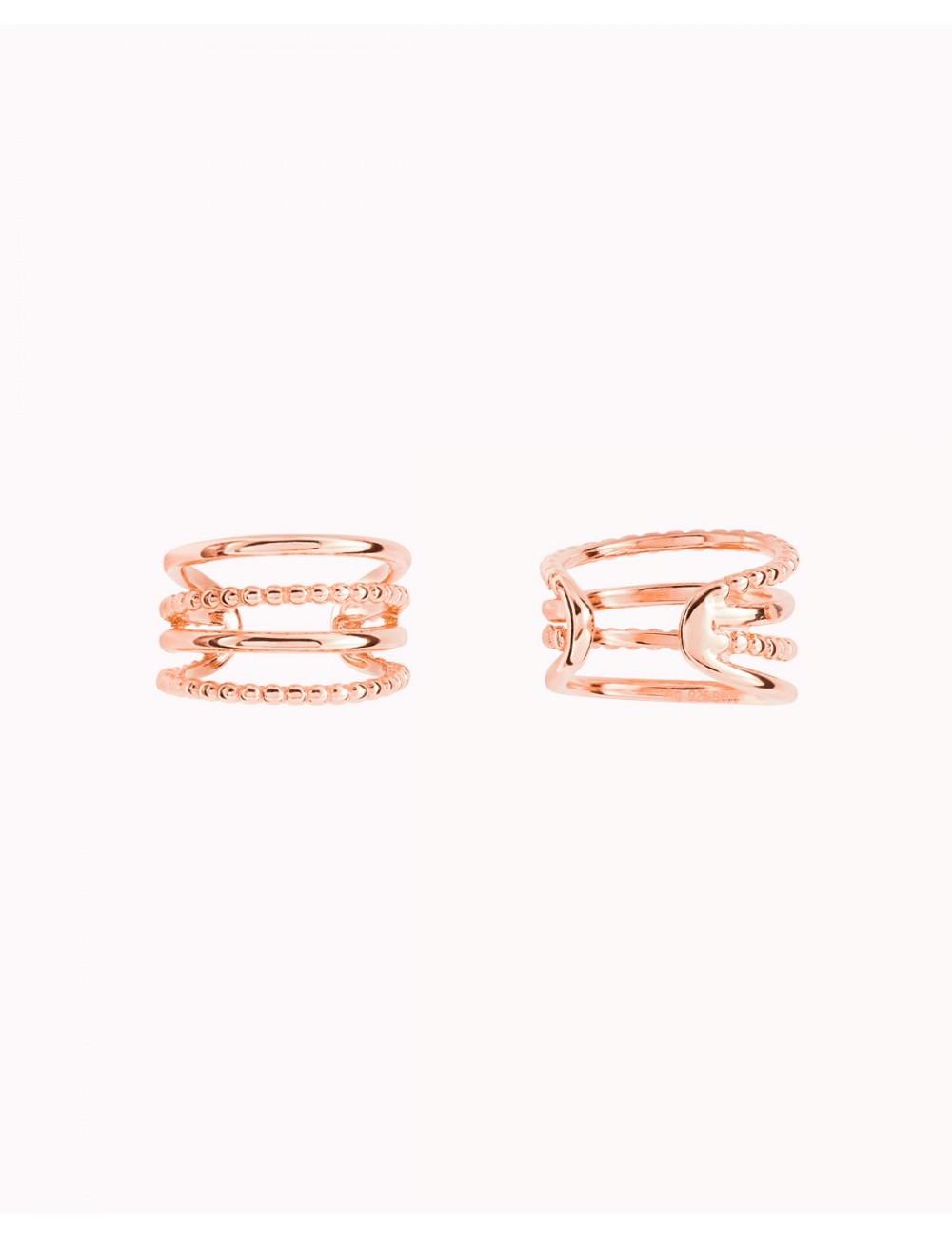 Pendientes conch ear cuff de 4 bandas de bolitas y plata lisa