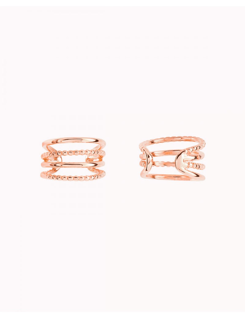 Pendientes conch ear cuff de 4 bandas de bolitas y plata lisa