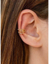 Pendientes conch ear cuff de 4 bandas de bolitas y plata lisa