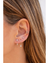 Pendientes conch ear cuff de 4 bandas de bolitas y plata lisa
