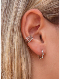 Pendientes conch ear cuff de 4 bandas de bolitas y plata lisa