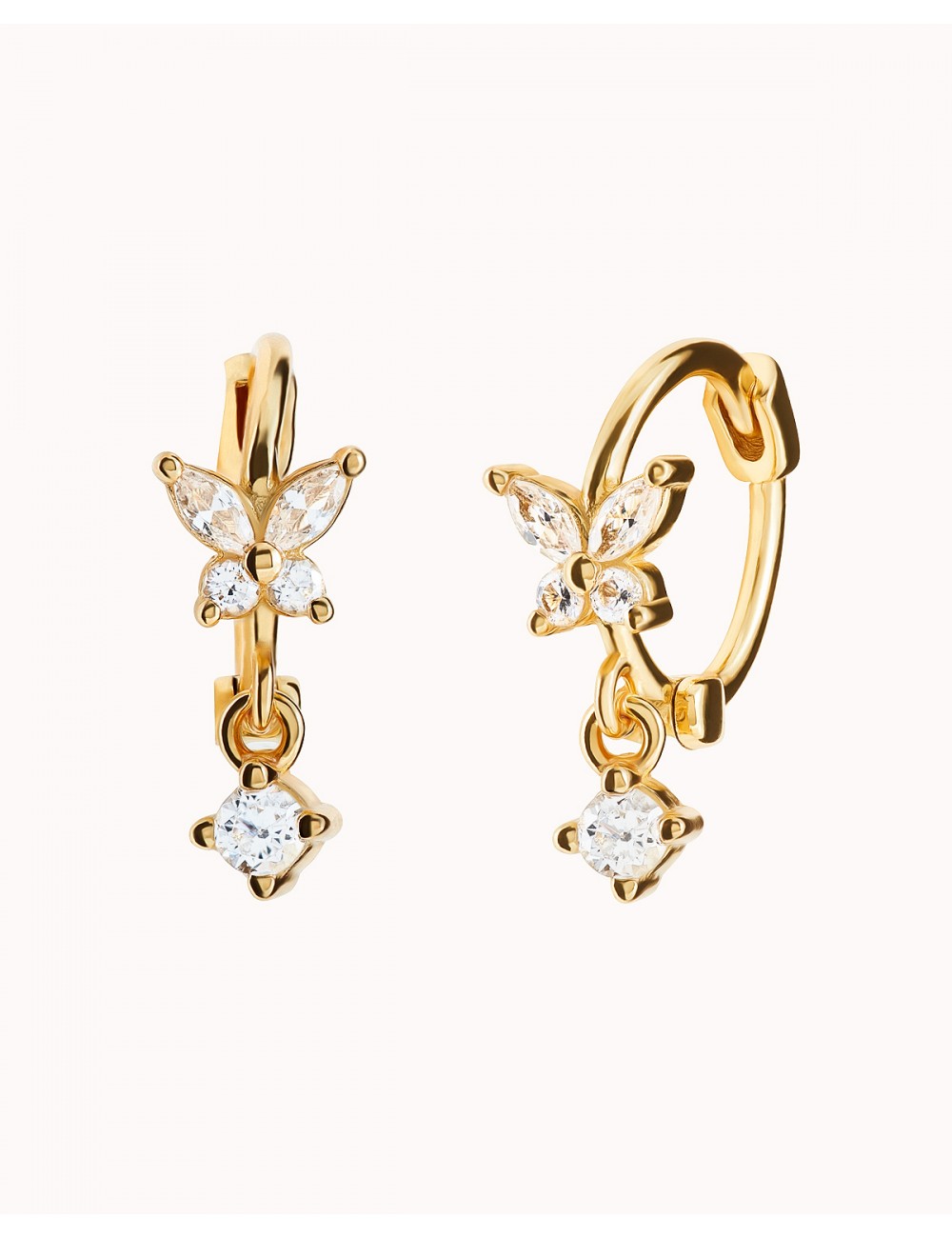 CZ Butterfly Shaped Huggie Hoop Earrings With Dangling Charm
