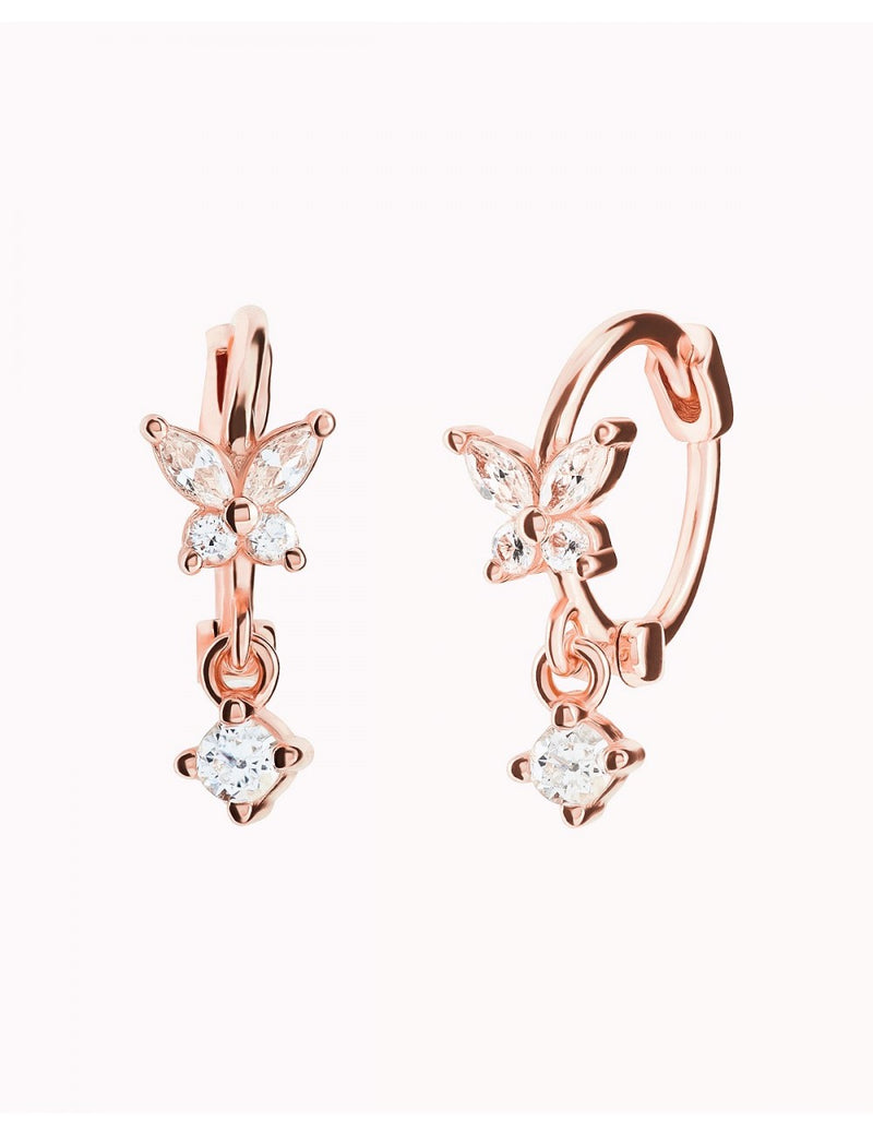 CZ Butterfly Shaped Huggie Hoop Earrings With Dangling Charm