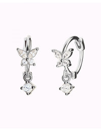 CZ Butterfly Shaped Huggie Hoop Earrings With Dangling Charm