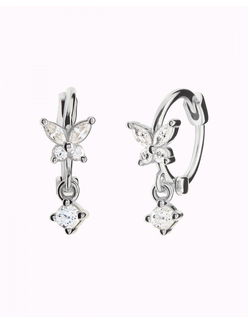 CZ Butterfly Shaped Huggie Hoop Earrings With Dangling Charm