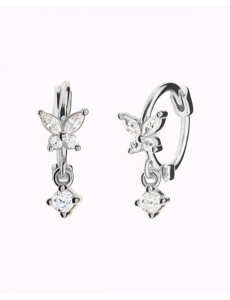 CZ Butterfly Shaped Huggie Hoop Earrings With Dangling Charm